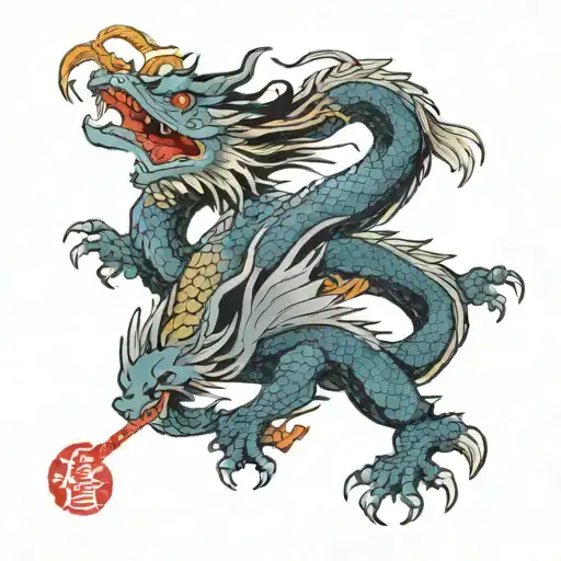 Dragon Flying Bird Flying Towards Each Other Side View