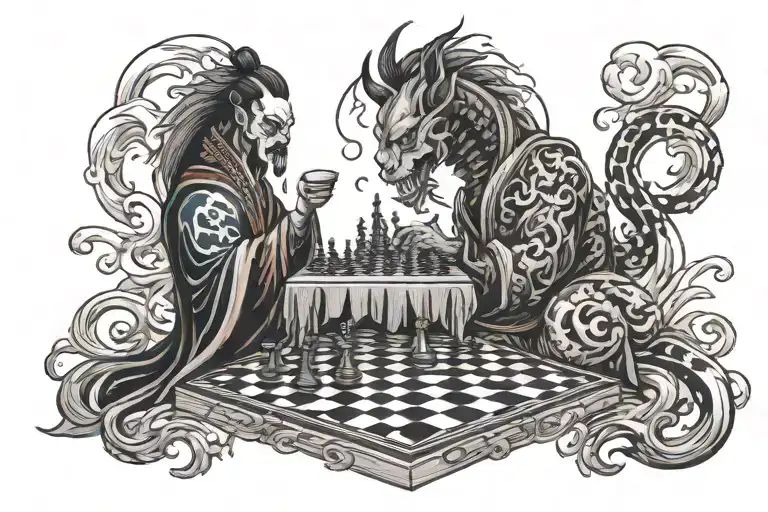 A Chessboard With One Side Representing Good And The Other Representing Evil