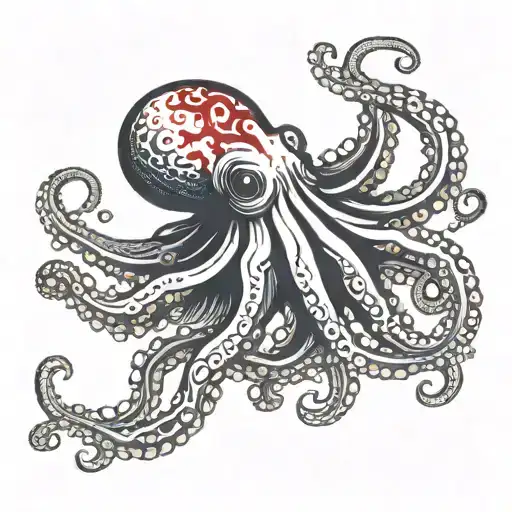 A Plush Octopus With Bloody Streaks From Its Eyes Like Fire