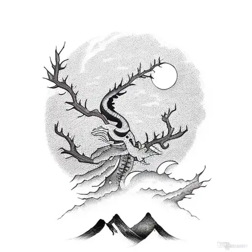 Arm Sleeve Bakunawa Climbing An Asian Pine Tree Eating The Moon