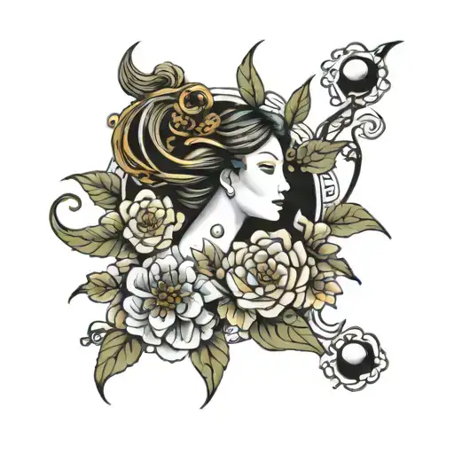 Virgo Zodiac Sign Tattoo Design Featuring Iconic Symbols