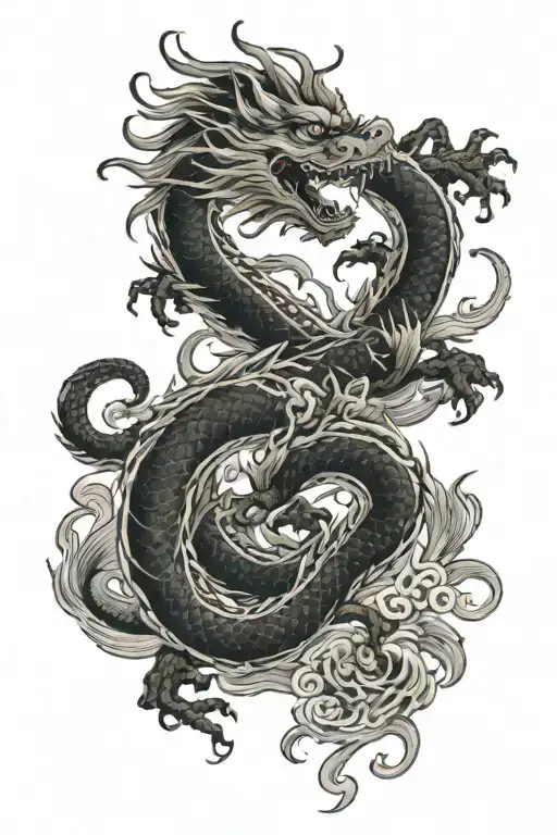 Japanese Dragon Wrapping From Top Of Back To Centre Of Chest
