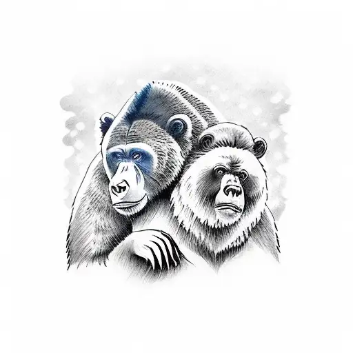 Bear And Gorilla On Shoulders