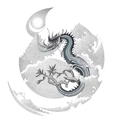 Bakunawa Climbing An Asian Pine Tree Eating The Moon