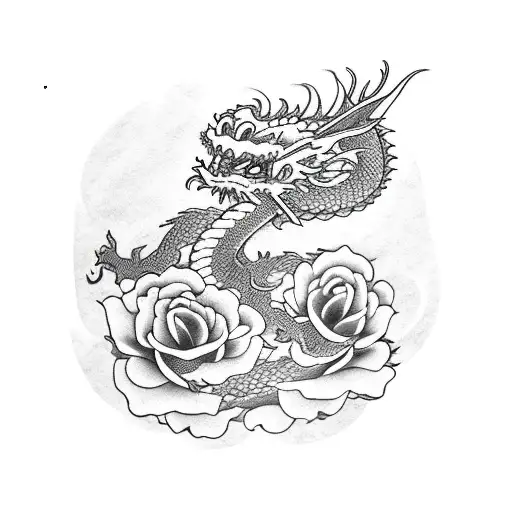 Dragon With Red Roses