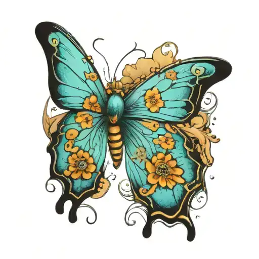 Turquoise Butterfly With Band Aid Wrapped Around Its Wing Spread