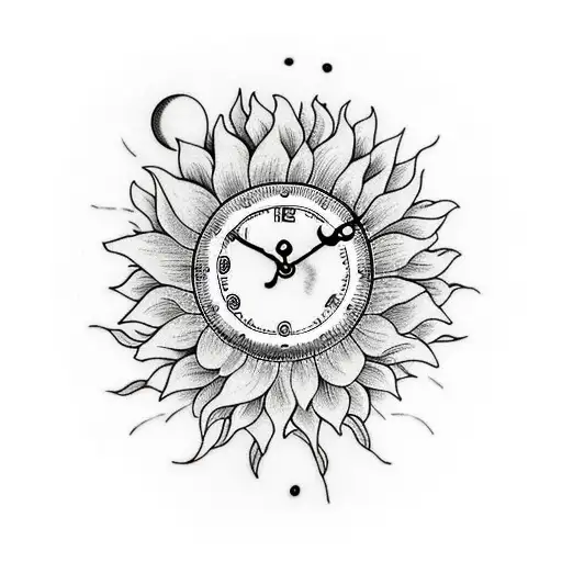 Sunflower With Clock And Planet