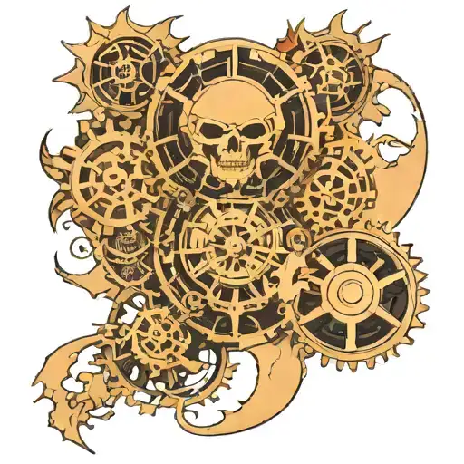 A Sun And Moon Intertwined With Gears And Car Parts