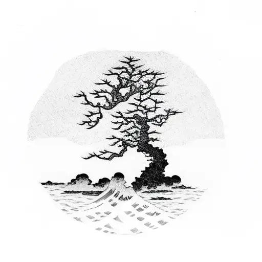 Sunset Sea And Forest Tree