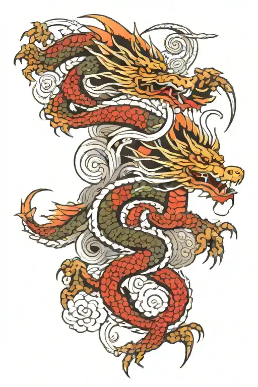 A Military-themed Sleeve Tattoo Featuring Dragon And Gun