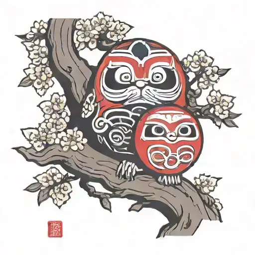 Sakura Tree With Daruma Doll