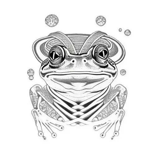 Frog Face With A Ancient Hat Background Waves