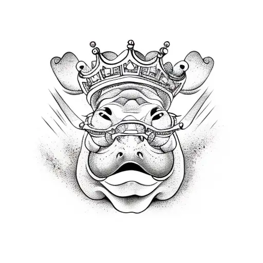 Evil Smiling Hippopotamus In Sunglasses With Crown On His Head