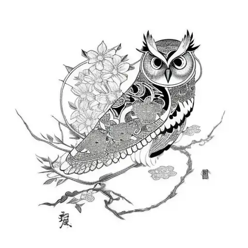 Owl On A Branch With Florals
