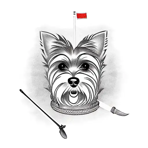 Yorkie Dog Samurai Swinging Sword