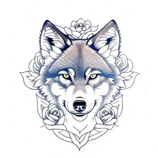 Minimalist Wolf With Roses