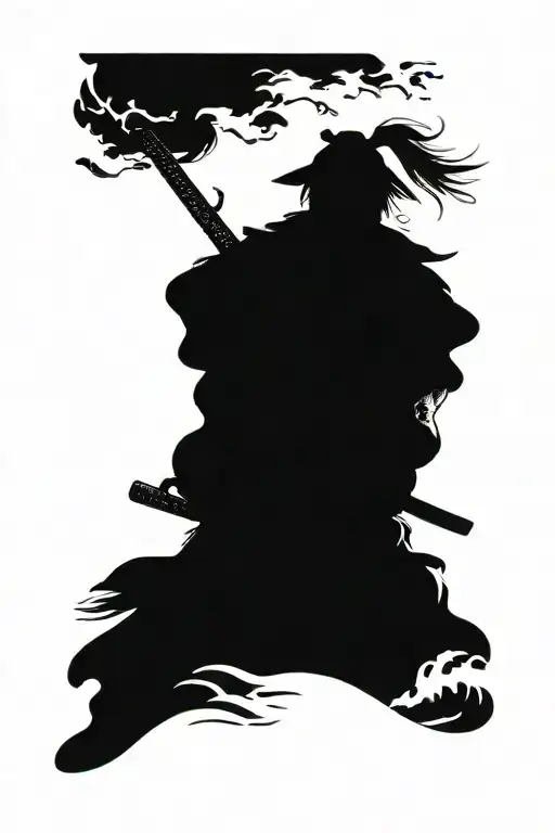 Samurai And Koi With Wave Crashing