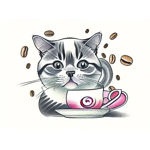 A Cat Sitting On A Pile Of Coffee Beans