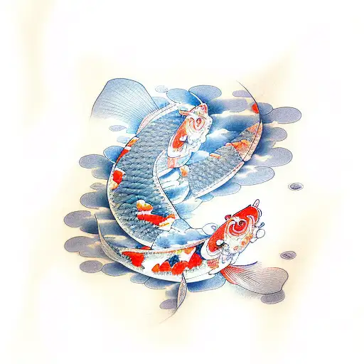 Two Koi Fish With Flowers