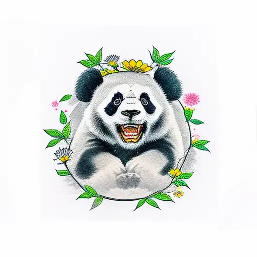 Angry Panda With Flowers