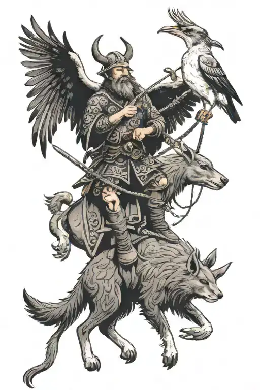 Viking Riding A Kangaroo With A Magpie On Left Shoulder And Crow On Right Shoulder