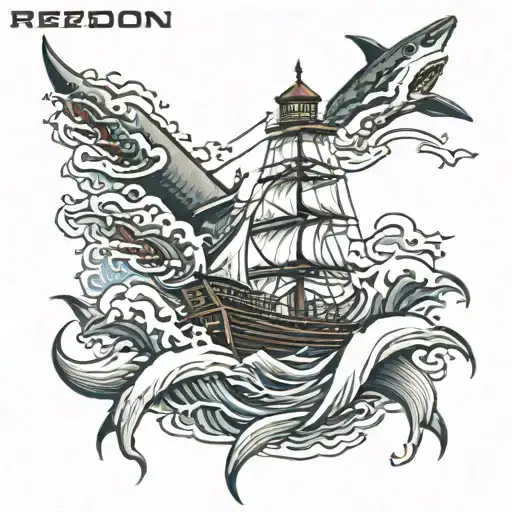 Lighthouse Ship Sailor Poseidon Shark Half Sleeve