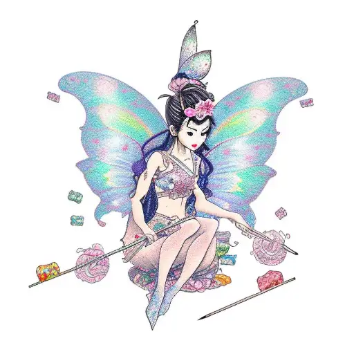 A Whimsical Fairy Playing A Pink Guitar Surrounded By Candy