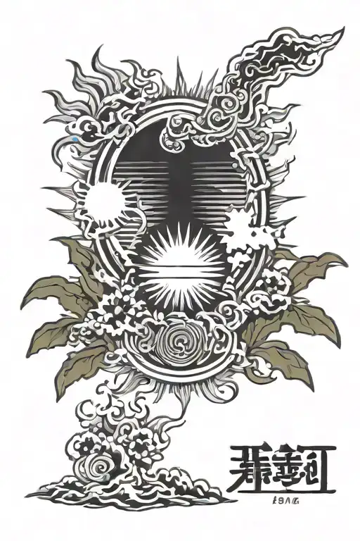 Create A Tattoo Of A Sun With The Word 'Energuate' Hidden Within The Rays