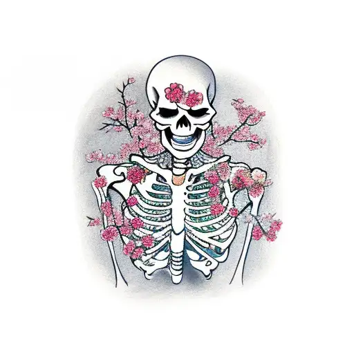 Skeleton With Cherry Blossoms