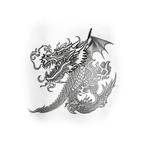 Full Sleeve Tattoo On The Right Leg With Dragon Yakuza