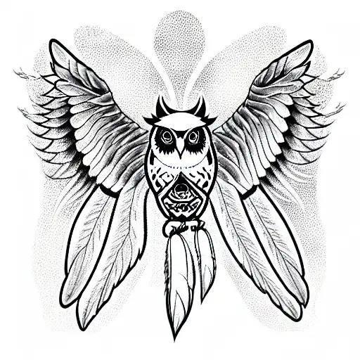 Owl With Wings Spread And Talons Showing With Dream Catcher Backgroundck