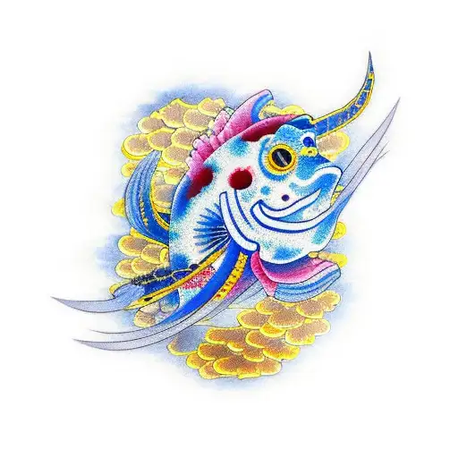 Blue And Yellow Geisha Flower Fish