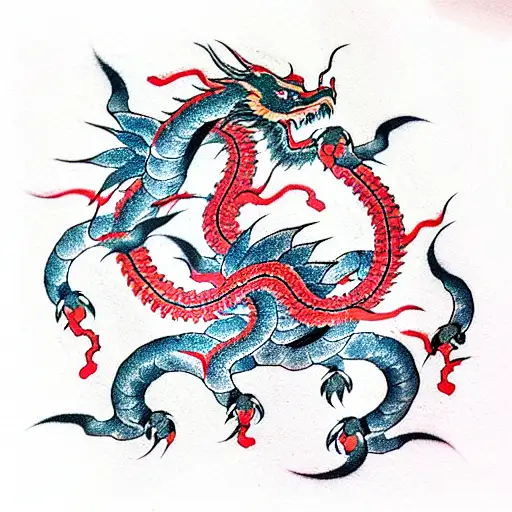 Chinesse Symbols With Red Dragon