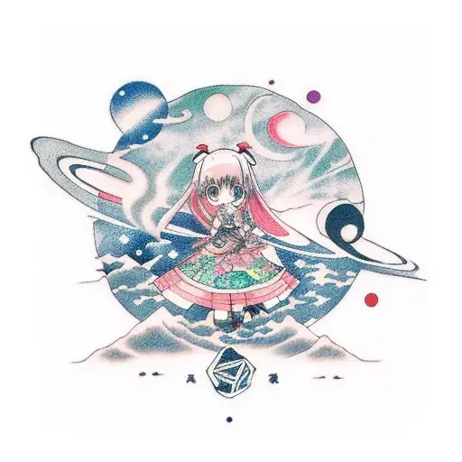Anime Girl And Space With Planet And Stars