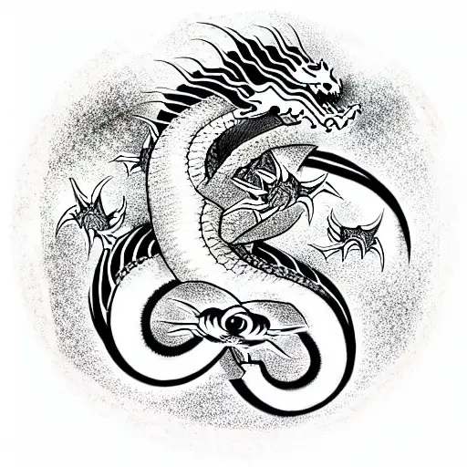 Japanese Symbols Underneath With An Entwined Dragon