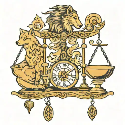 Libra Scales With Wolf Howling