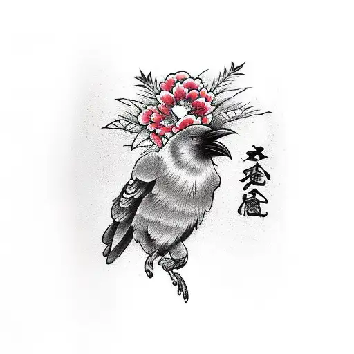 Crow With Guns And Flowers