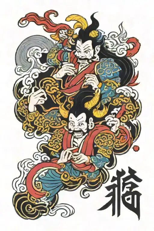 Chinese Arm Sleeve That Tells The Story Of Raijin And Fujin