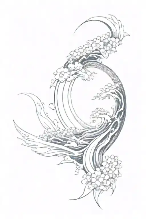 Fibonacci Sequence Inspired Tattoo Featuring Wind Against Waves