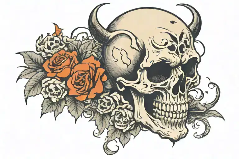 Skull Demon In A Cemetery With Bats