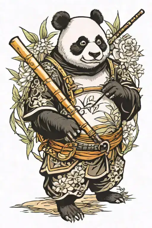 Panda Samurai Smoking Bamboo Pipe