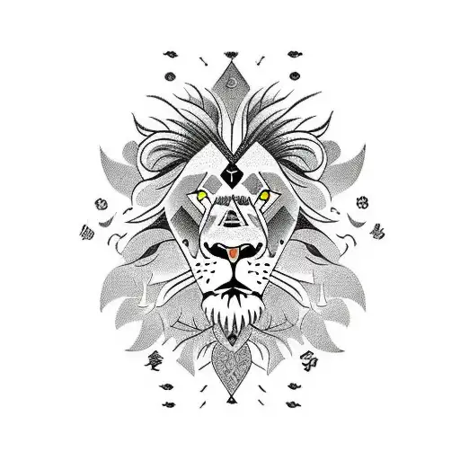 Lion Surrounded By Tribal Clockwork