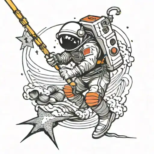 Astronaut Star Fishing Rod Leaning