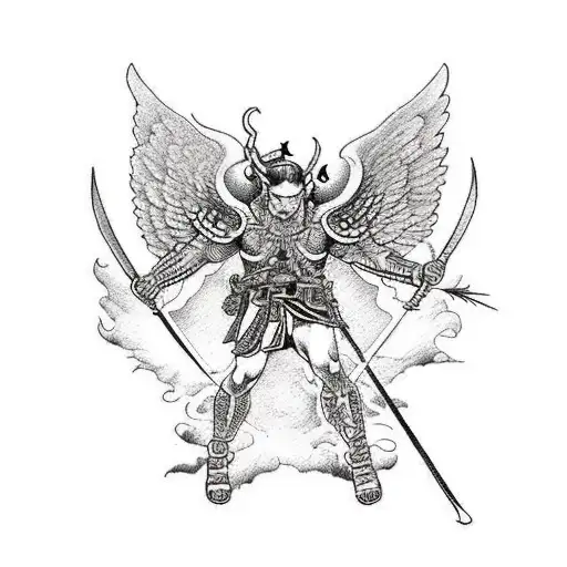 Arch Angel Michael Defeating Lucifer Morningstar With A Spear