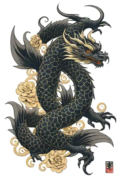Japanese Dragon And Koi Fish