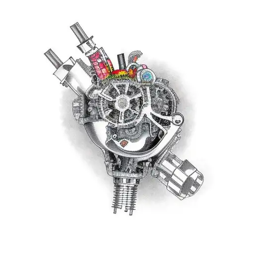 A Mechanical Heart With Car Parts And Pistons