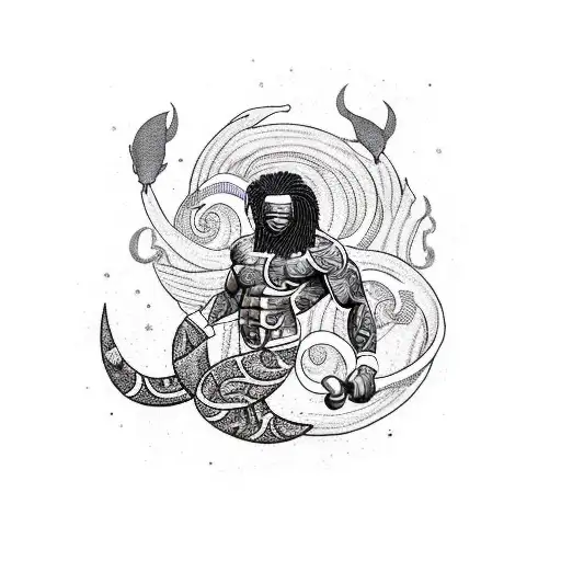 A Black Male Masculine Mermaid With A Bodybuilder Body