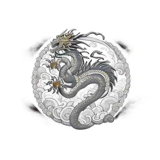 A Fierce Dragon Guarding A Pile Of Gold Coins