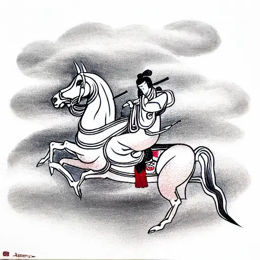 Hermes With Staff On Horse In Clouds