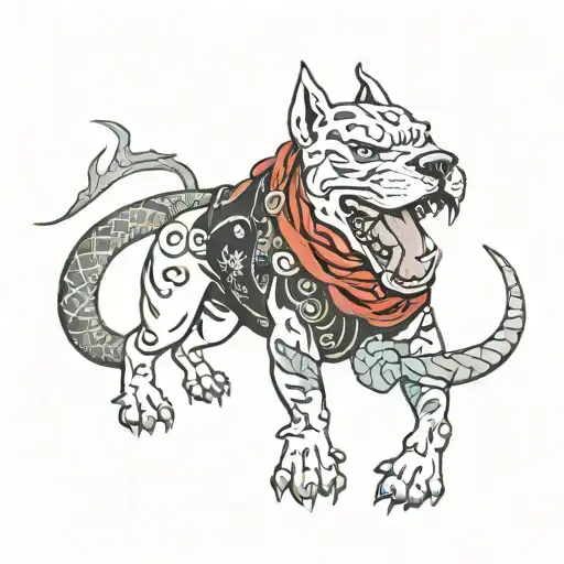 Pitbull Biting A Dragon Wrapped